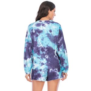 Fashion Tie Dye Pajamas Two Piece Set Sleepwear Long Sleeve And Shorts Ladies
