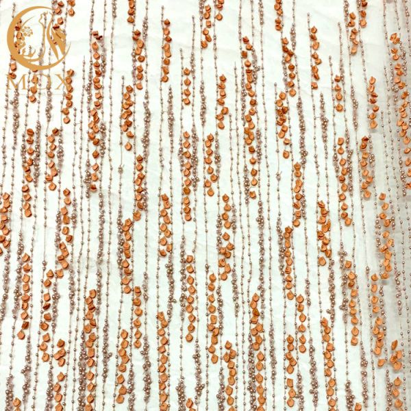 Buy 3D Flower Lace Beaded Bridal Embroidery Fabrics For Party at wholesale prices