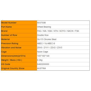 FAG 803750B Hub Bearings 105*160*140mm Unit for MAN NEOPLAN