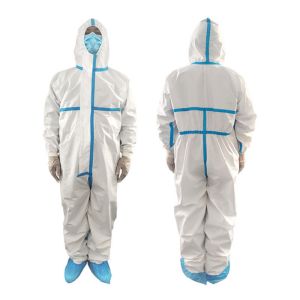 Non Sterile Disposable Isolation Gown , White Color Disposable Protective Suit