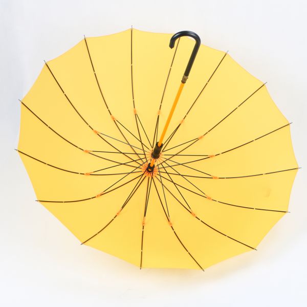 Yellow Curved Handle Umbrella Lady Fashion Plastic J Handle With Leather Cover
