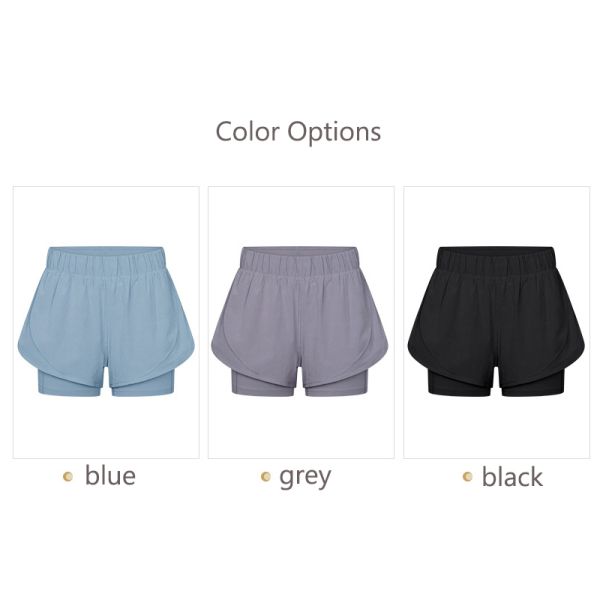 Adjustable Waist High Stretchy Yoga Pocket Shorts Anti Glare Sports Pants Built - In Shorts