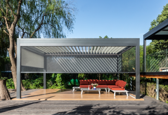Outdoor Intelligent Adjustable Garden Aluminum Pergola With Waterproof Zip Blinds
