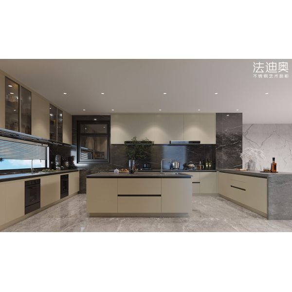 Modern SteelScape U-Shaped Kitchen With Solid Stainless Steel Countertop By Fadior