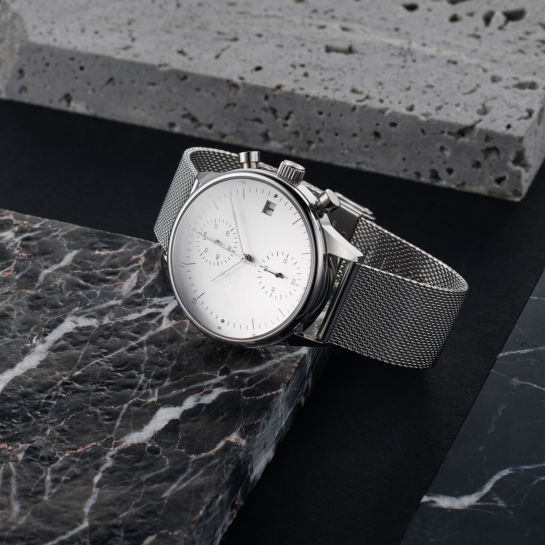 Custom Logo Chronograph Silver Stainless Steel Watch With Black Face