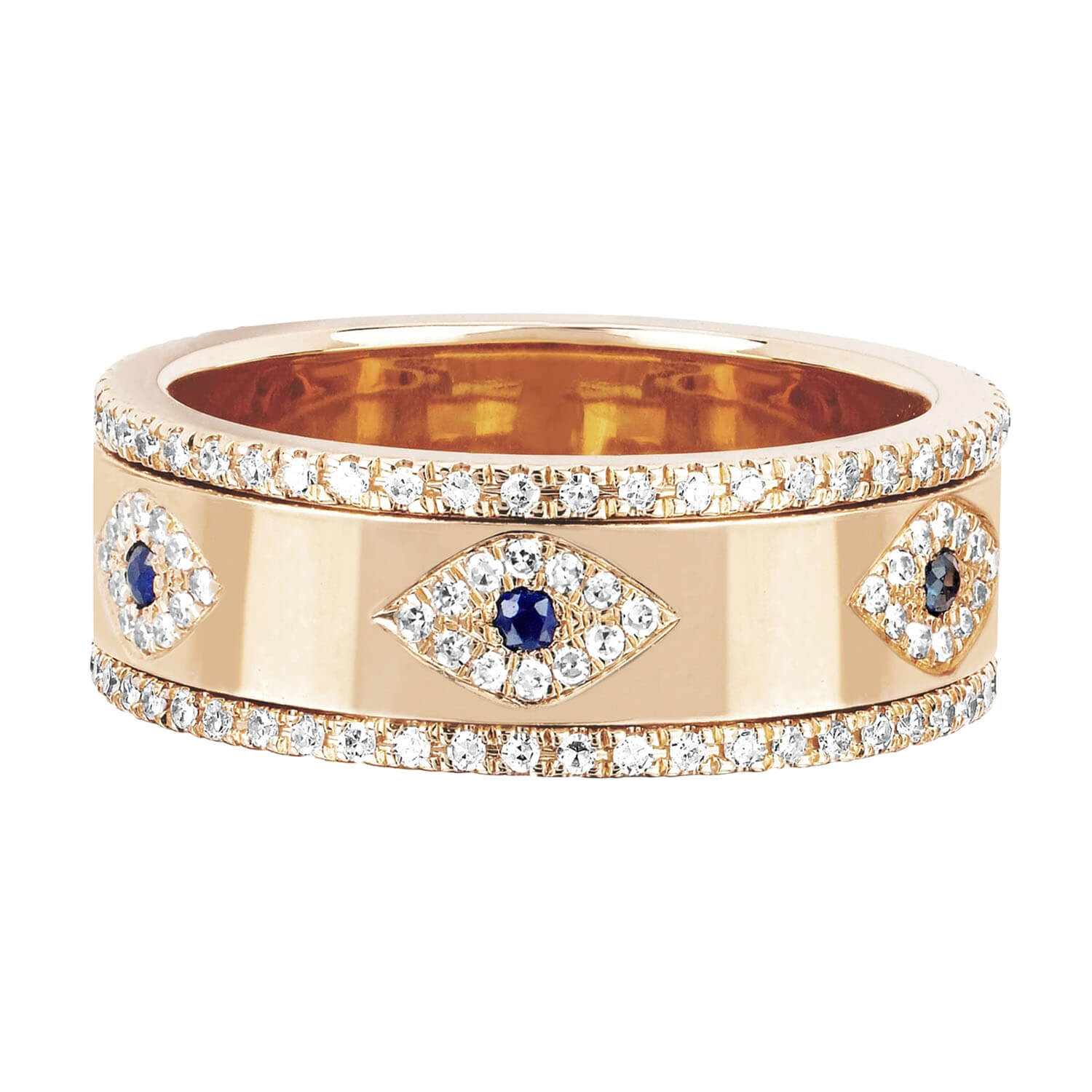 Blue Sapphire White CZ Eye Women Eternity Band Brass Eternity Ring For Women