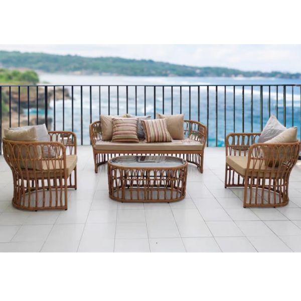 Large Rattan Casual Dining Set Villa Patio Garden Courtyard Hand Woven Couch Home
