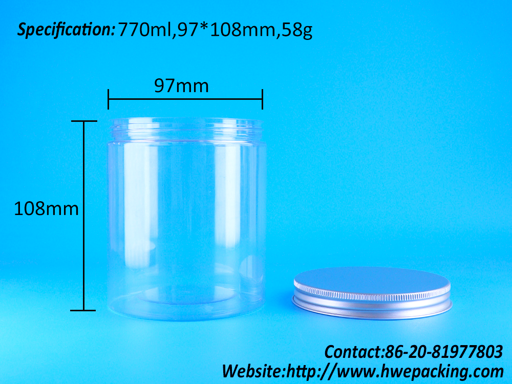 Clear PET Plastic Round Jar Packaging Nougat Macadamia Nut Shrimp Chips Screw Lid