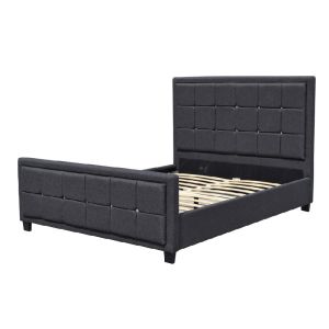 Platform Upholstered Bed Frame Fabric Button With Footboard