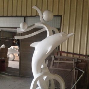 Ocean Park Outdoor Fiberglass Dolphin Statue Polished 100cm Painted