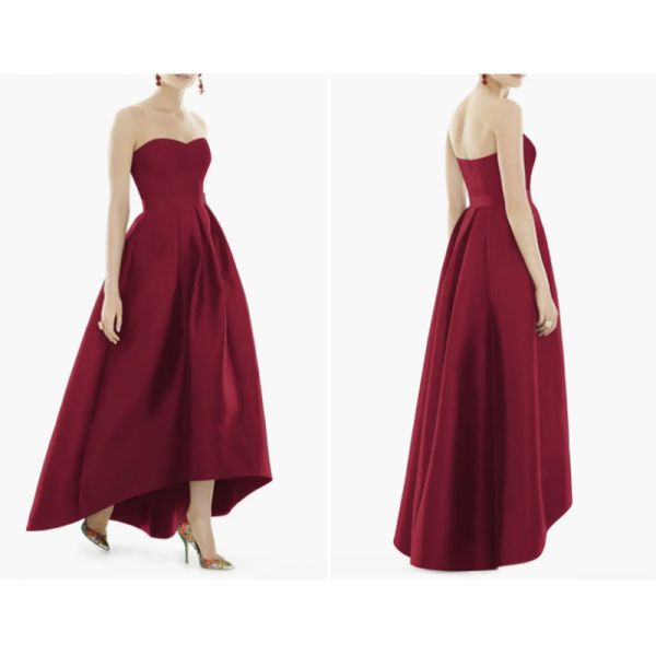 Gorgeous Factory Custom-made Size High/Low Burgundy Satin Ball Gown Evening Dress Strapless Sweetheart Neck