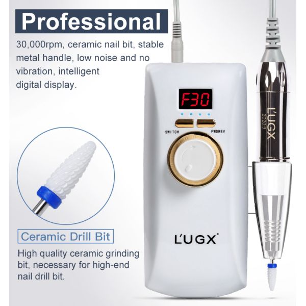 L'UGX 30000 rpm portable cordless crazy electric nail drill