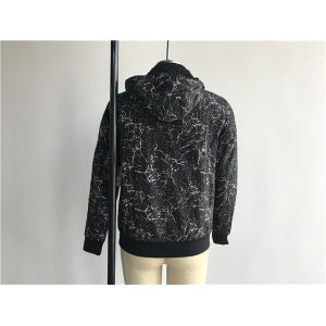 Black Mens Polyester Jacket Coated Printed With Detachable Hood TW58570