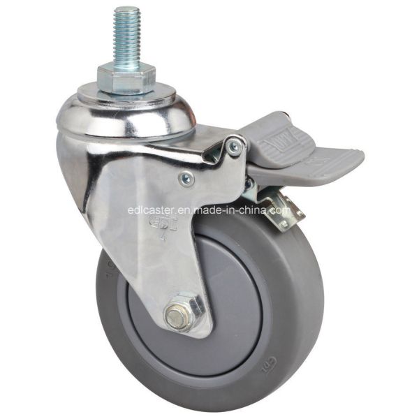 Edl Chrome 4" 110kg Threaded Brake TPE Caster equipped with TPE Wheel Material