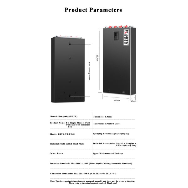 Rongbang Fiber Optic Terminal Box FC 4 Ports 4 Cores Rack Mount Single Mode Full Loaded