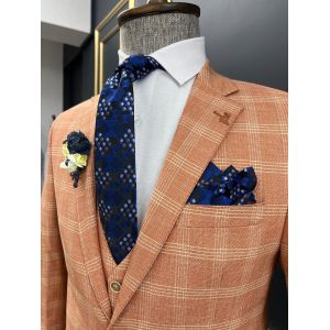 Slim Fit Mens 3 Piece Tuxedo Plaid Striped For Wedding