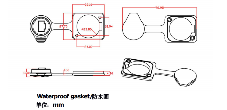 Rj45 Female Ethernet Chassis Connector Industrial IP65 Waterproof