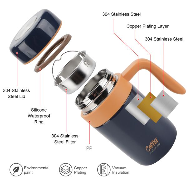 460ml Stainless Steel Insulated Travel Tumblers With Tea Infuser, Double Wall Vacuum Camping Cup for Hot & Cold Drinks Tea