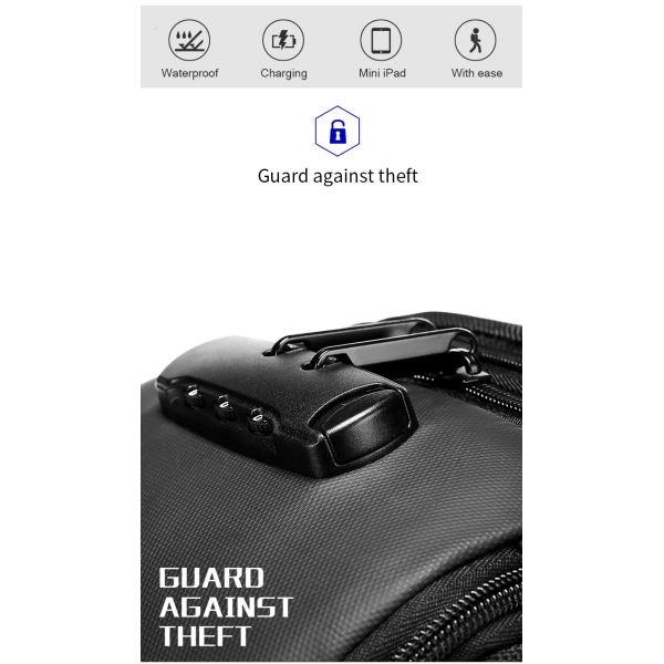 Lightweight Large Black Mens Sling Bag Guard Against Theft Durable