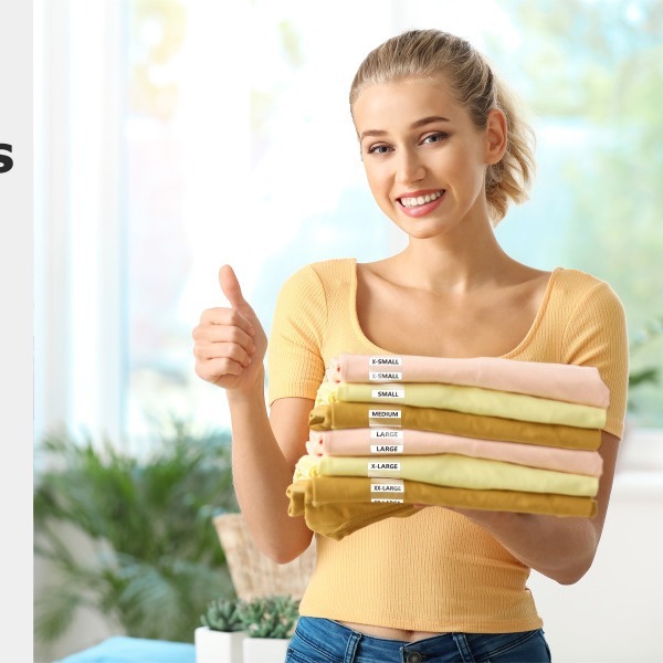 Transparent clothing size strip label tear resistant 250 strips per roll, 3.18 cm X 12.70 cm