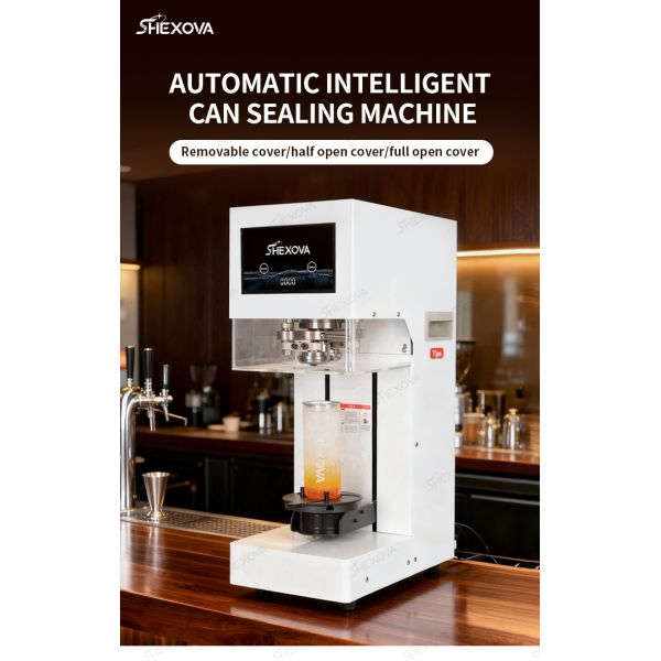 Touch Screen Can Sealing Machine front view showing control panel and sealing mechanism