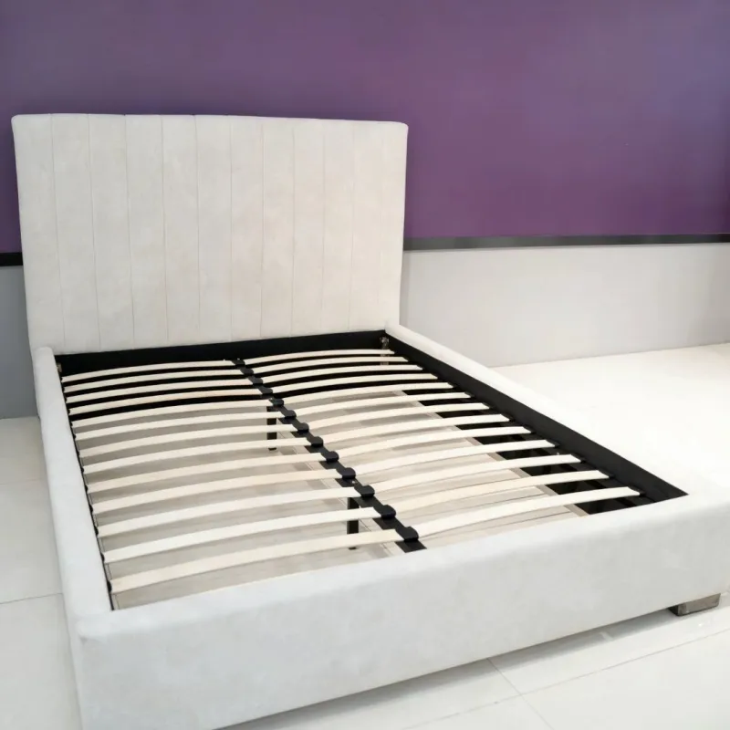 Sturdy Solid Frame Cream Upholstered Platform Bed with Slatted Base