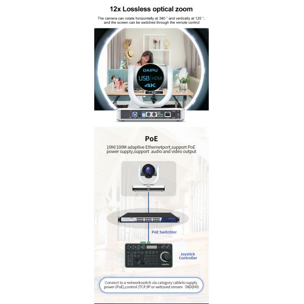 Live Streaming Camera 4K 12X Optical Zoom PTZ HD-MI ToF for TikTok Live Video Stream