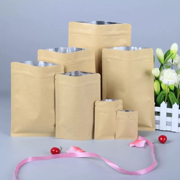 Waterproof snack packaging three side seal kraft paper pouch bag