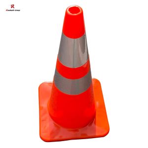 70cm Heavy Duty PVC Foldable Traffic Cones Black Base With White Reflector