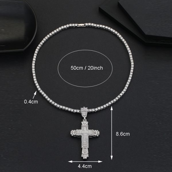 Fashion Hip Hop Cross Pendant Necklace 4mm Tennis Chain Necklace For Women Men Jewelry Party Gifts
