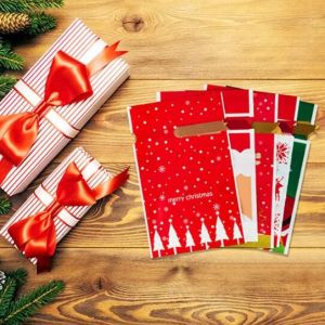 CMYK Printing 0.06mm CPE Drawstring Xmas Gift Bags