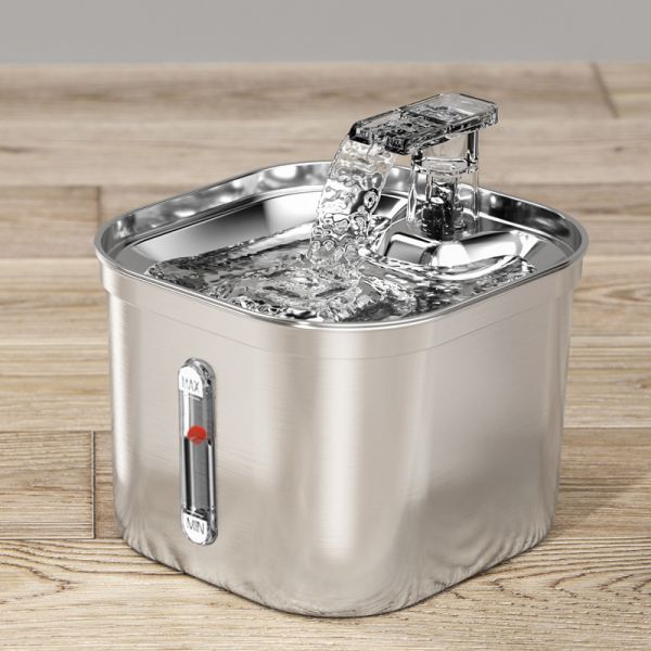 Square 2.2l Stainless Steel Automatic Pet Water Dispenser Clean Water and Circulation