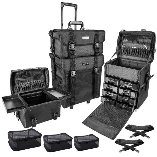 Buy Stackable Adjustable Makeup Soft Trolley Case , Makeup Beauty Trolley Black Color at wholesale prices