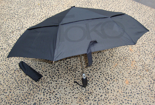 Black Automatic Foldable Umbrella / Travel Umbrella Silicon Handle 190T Pongee