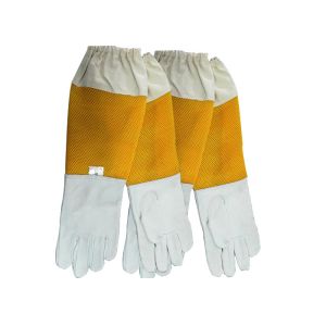Sheepskin Beekeeping Gloves with Yellow Ventilated Gridding Proof