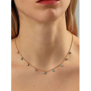 Women Girls Stainless Steel CZ Gold Jewelry Layered Turquoise Necklaces
