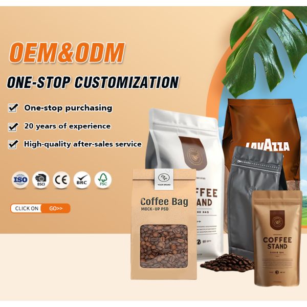 Recyclable Materials Durable Flat Bottom Coffee Bean Pouch Plastic Zipper Packaging Valve Coffee Bag