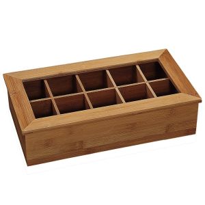 best gift bamboo wooden tea bag compartment caddy box with acrylic lid