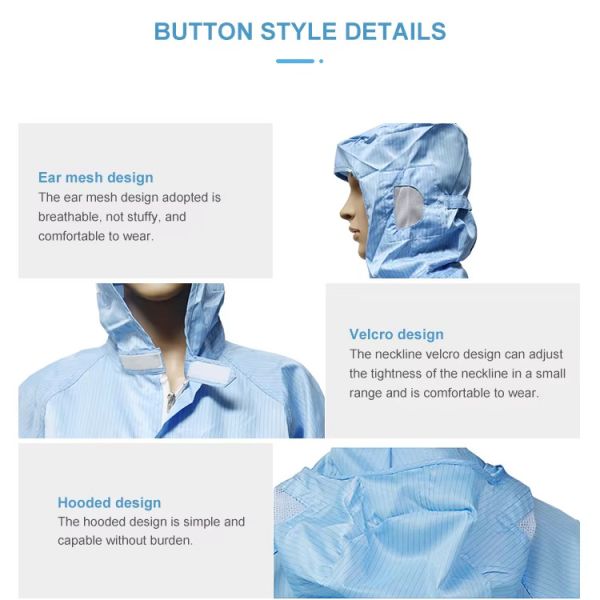 Antistatic Coverall ESD Smock Garment Dust Proof Reusable ESD Clothes Jumpsuit Workwear Jacket