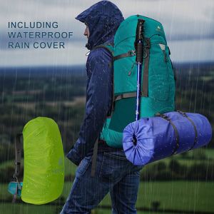 Water Resistant Men Travel Hiking Backpack 50L With Rain Cover