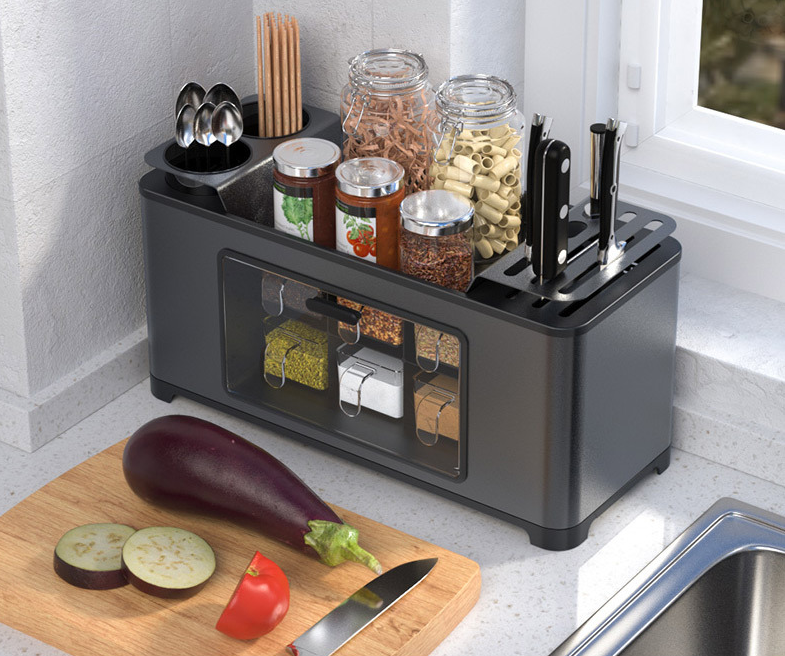 Dustproof 43cm Length Steel Kitchen Basket Rack For Seasoning