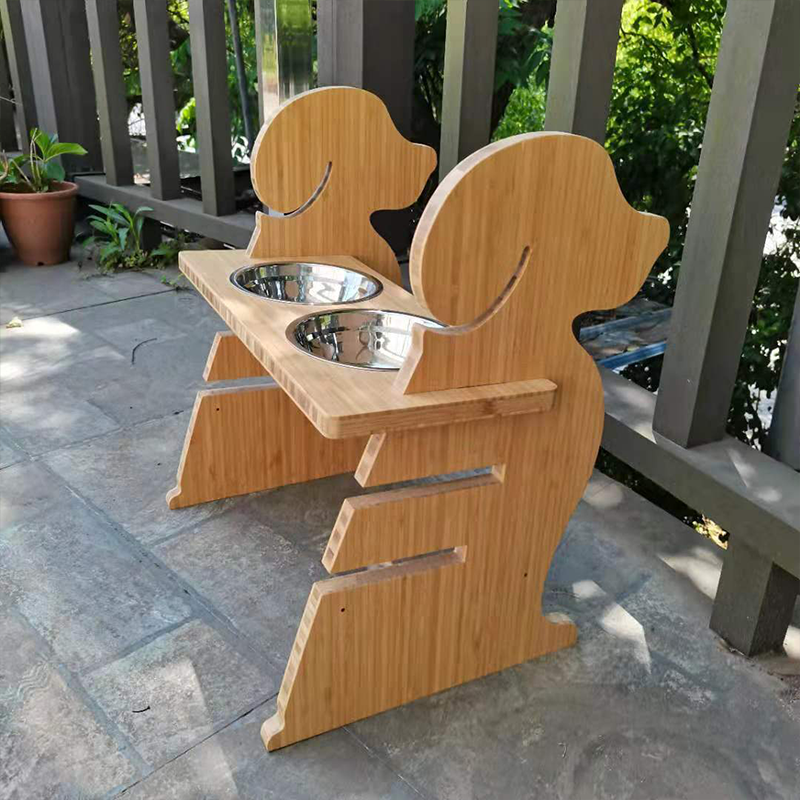 Pet Feeding Food Standing Type Installation Bamboo Neater Feeder with Elevated Bowl