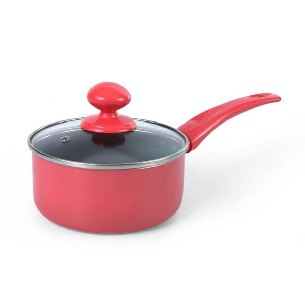 Buy Red Heat Resistant Glass Lid 18cm Aluminum Milk Pan at wholesale prices