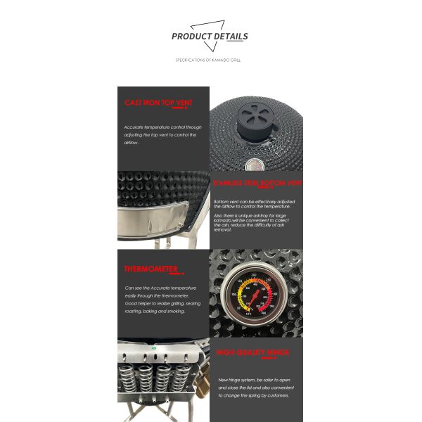 KIMSTONE Large 28 Inch Kamado Grill Outdoor Kitchen Charcoal Barbecue Grill Smokeless Camping Barbecue Grill