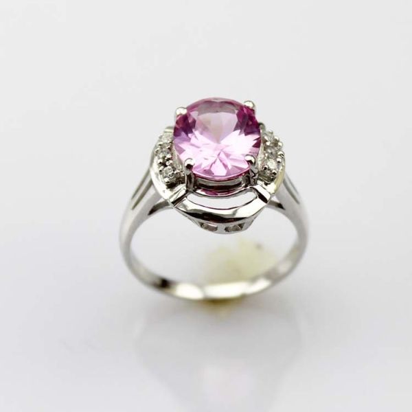 White Gold Plated 925 Silver Jewelry 8mmx10mm Oval Pink Cubic Zircon Ring(R0076)