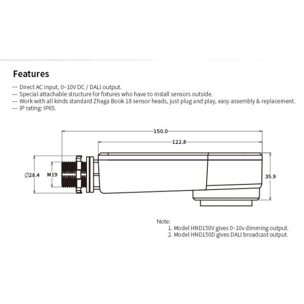 220-240VAC Zhaga Book 18 Night Dim Adapters 0-10v DALI Dimming