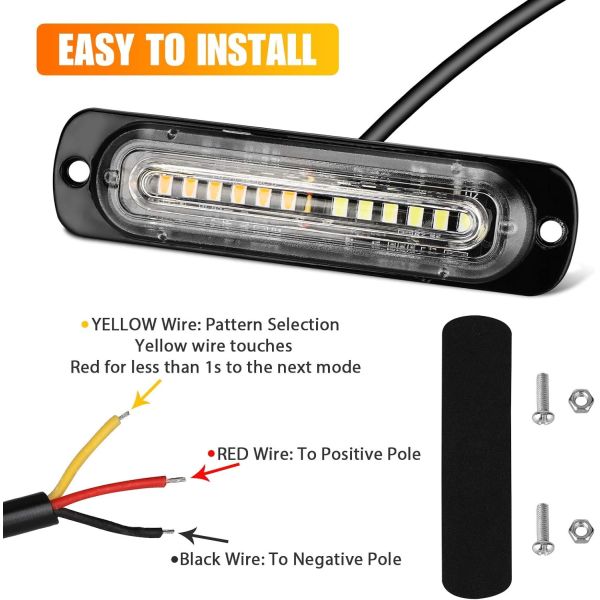 Emergency Strobe Lights Amber White LED Sync Feature Strobe Warning Flashing Light Caution Construction Hazard Light Bar