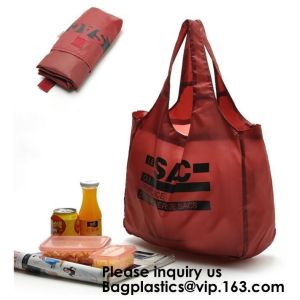 Custom Eco-friendly Durable Foldable Polyester Handle Bag Pocket Folding Nylon
