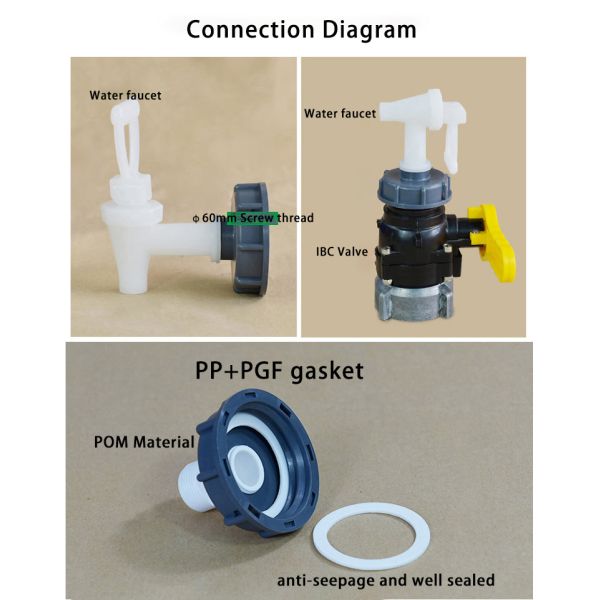 S60*6 IBC Tank Adapter Plastic Fitting 3/4" Casting Connector Water Tank Lid Valve Durable