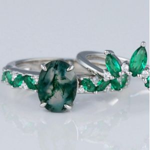 Green Genuine Moss Agate Ring , Gemstone Beautiful Women Ring